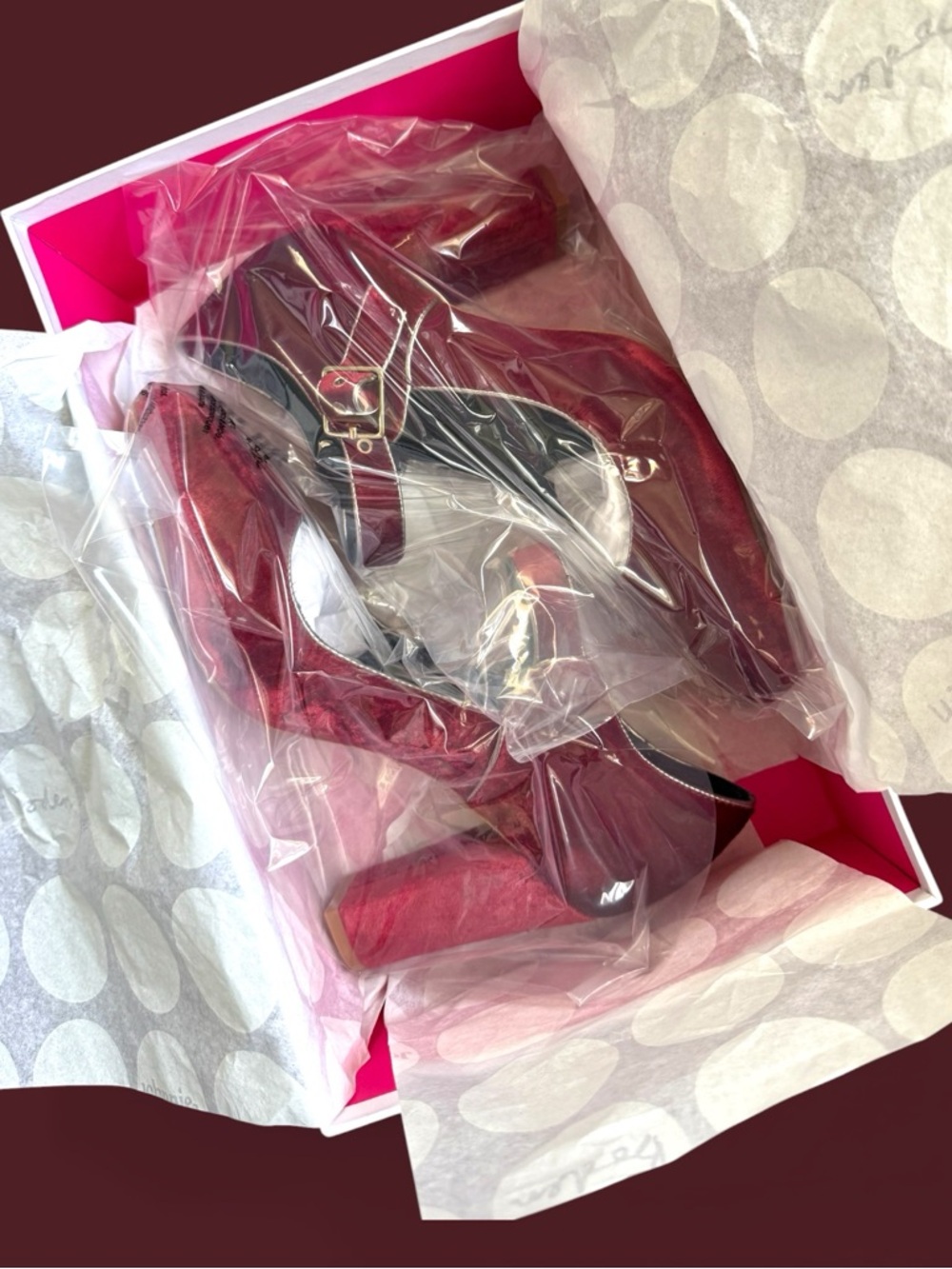 Boden Red Velvet Mary Jane Block Heels with Buckle Strap - Picture 7 of 8
